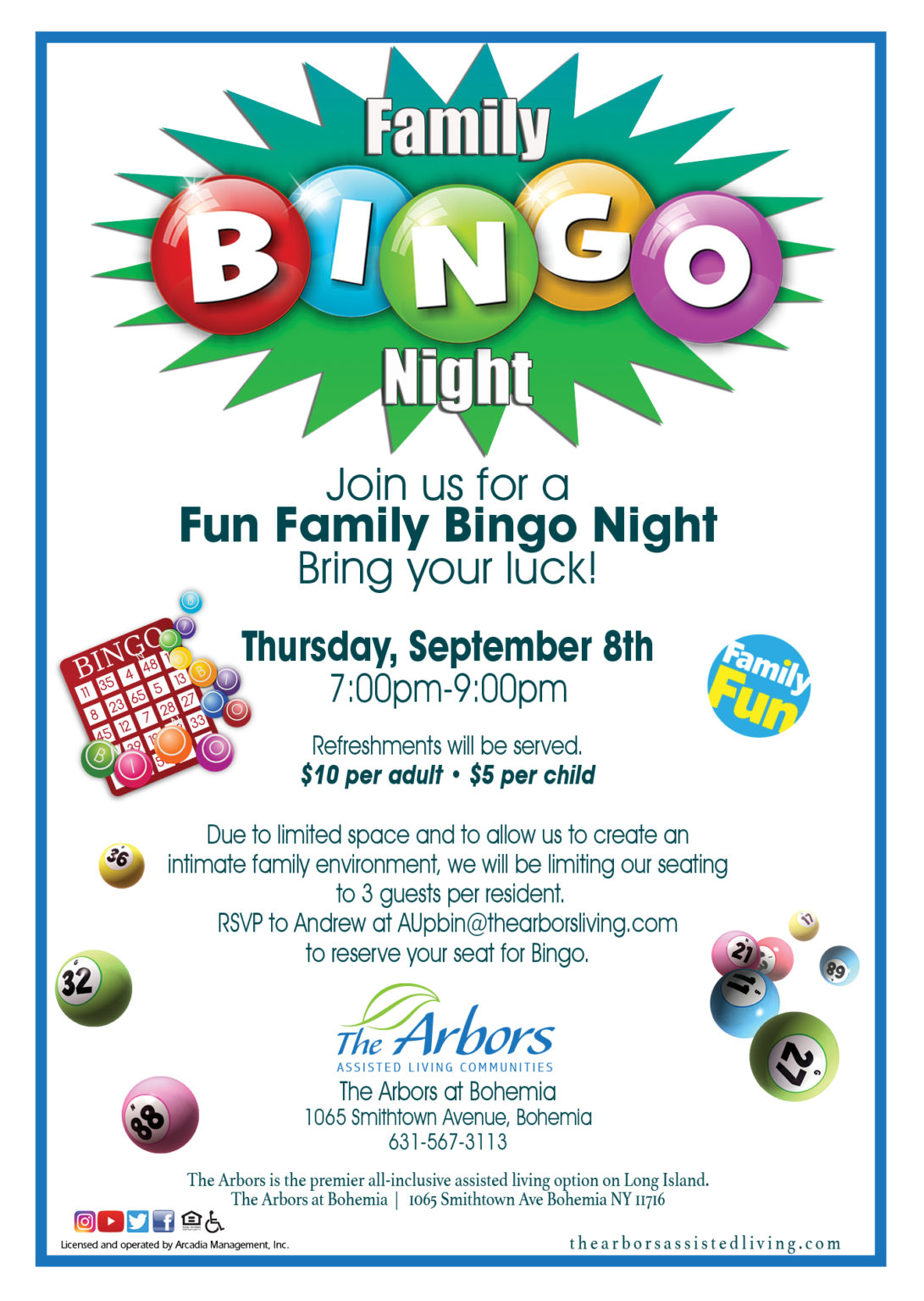 Family Bingo Night Bohemia The Arbors Assisted Living Community
