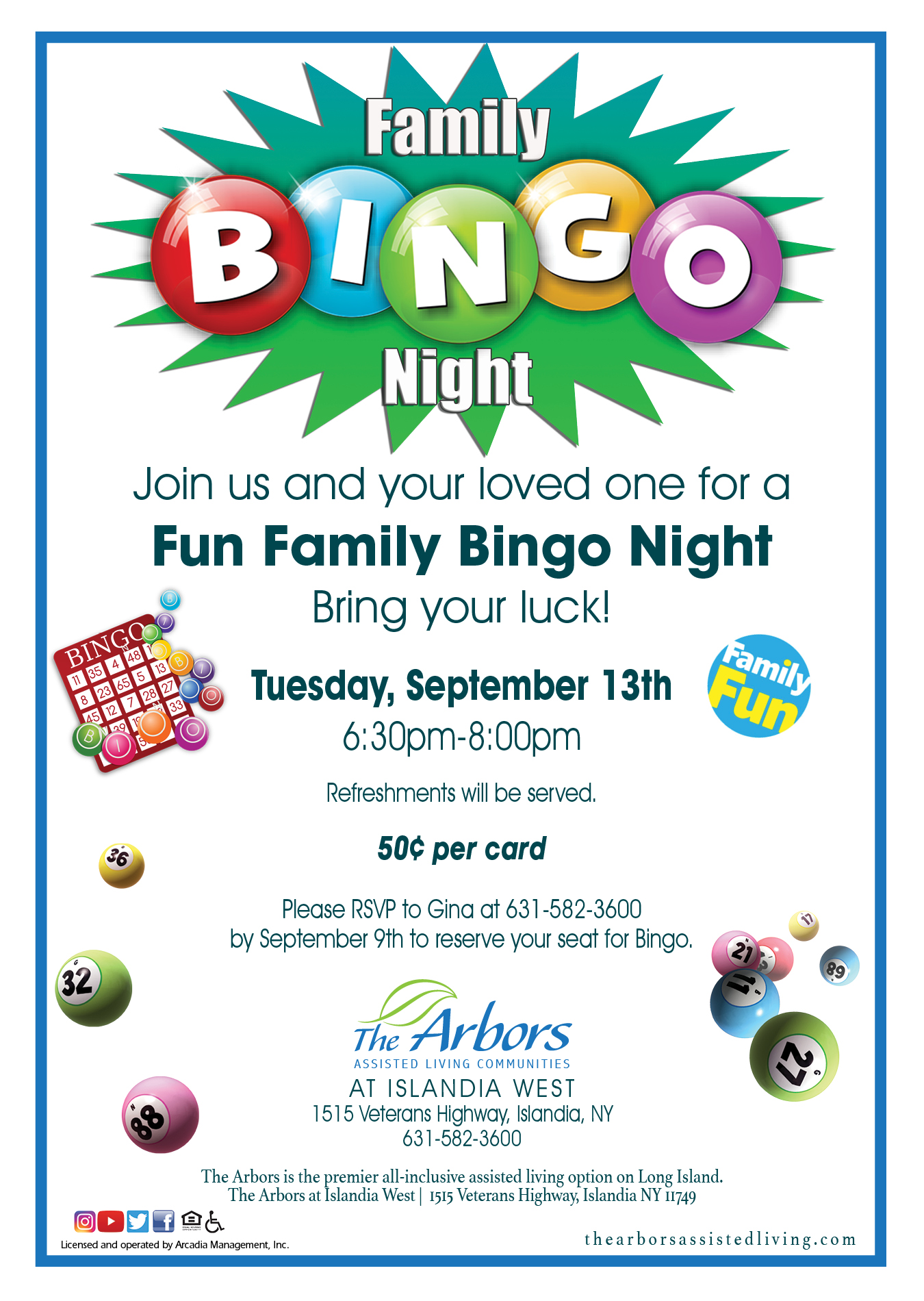 Family Bingo Night Islandia West The Arbors Assisted Living Community